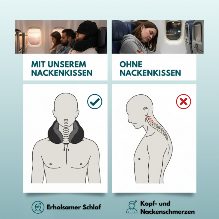 Schlummerstütze - Ergonomisches Nackenkissen mit integrierter Kapuze
