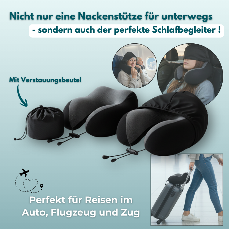 Schlummerstütze - Ergonomisches Nackenkissen mit integrierter Kapuze