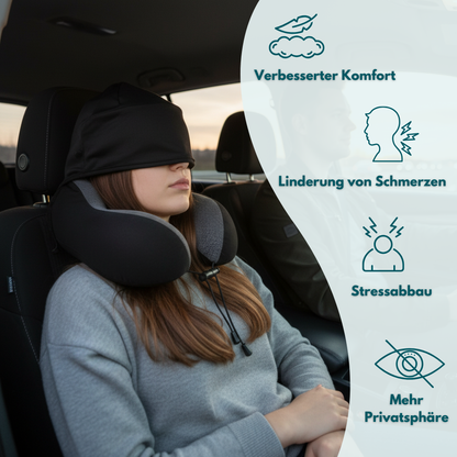 Schlummerstütze - Ergonomisches Nackenkissen mit integrierter Kapuze