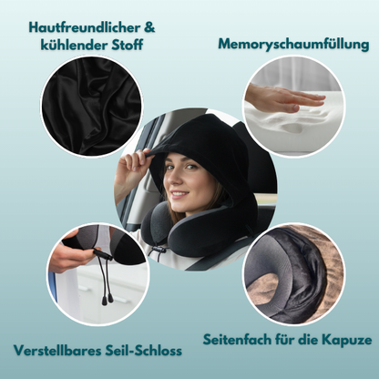 Schlummerstütze - Ergonomisches Nackenkissen mit integrierter Kapuze