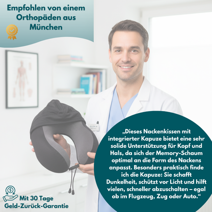 Schlummerstütze - Ergonomisches Nackenkissen mit integrierter Kapuze
